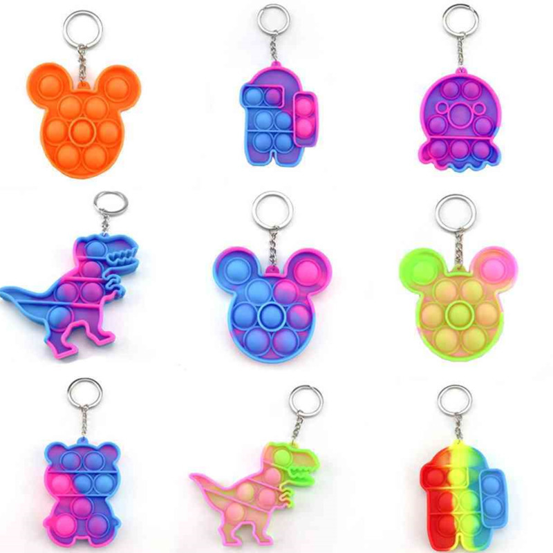 

Sensory Fidget Toys Simple Key Ring Keychain Push Pop Bubble Poppers Board Rainbow Tie Dye Dinosaur Octopus Bear Anxiety Stress Reliever Toy, Mixed or send ur list
