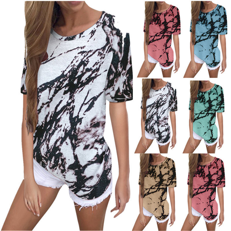 

LXY20210118 Summer Women Apparel Short Sleeve Tops Printing And Tie-dye Round Collar Pullovers Ladies Streetwear Casual Loose T-shirts Tees
