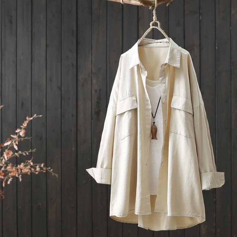 

Women's Jackets Casual Coat Lady Thin Black Loose Shirt Coats Femme Pink Outerwear Vintage Medium Long Autumn Shirts