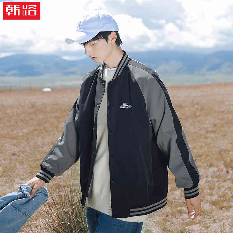 

han lu xin baseball men's 2021 autumn winter new splicing contrast loose et, Black;brown