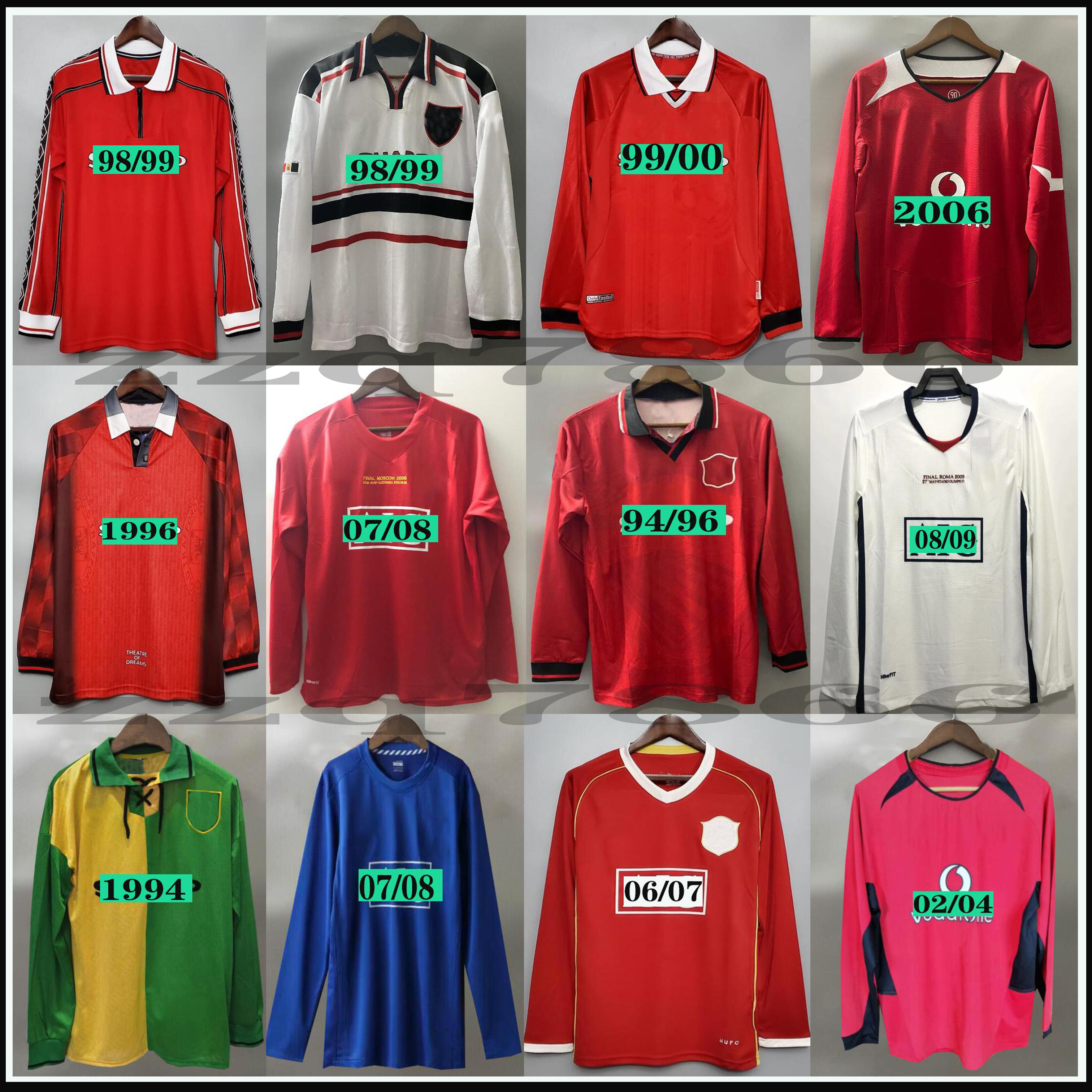 

United Long sleeve Soccer jersey MAN football Giggs SCHOLES Beckham RONALDO CANTONA Solskjaer Manchester 07 08 93 94 96 97 98 99 86 88 90 91 ROONEY classic shirt, Army green