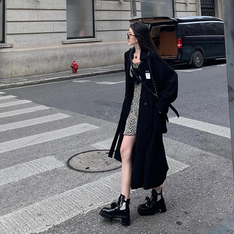 

Women' Trench Coats Women All-match Spring Fashion Leisure Elegant Temperament Work Wear Aesthetic Retro Chic Tunic Outwear Mujer, Black