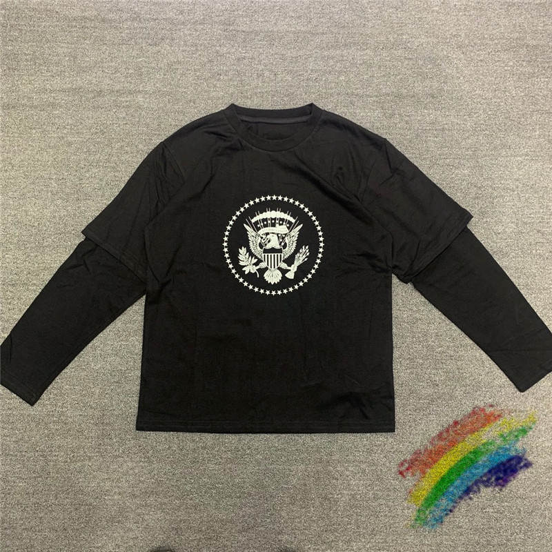 

2024 T Shirt Men Women Long Sleeve Fake Two T-shirt Top Tees 22ss, Black