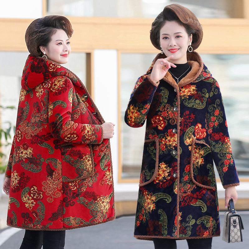 

Women's Jackets Plus Size 5XL Coat Middle-aged Women Clothing Winter Warm Jacket Hooded Single-breasted Velvet Overcoat Outerwear Y676, Black;brown
