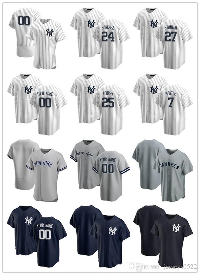 

Custom Jersey Men New York Yankees 27 Giancarlo Stanton 25 Gleyber Torres 24 Gary Sanchez 7 Mantle Baseball Jerseys, Blue;black