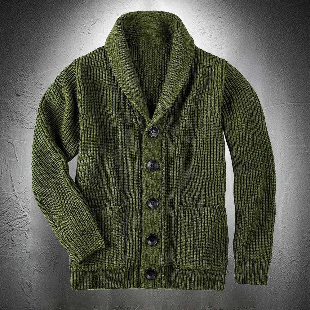 

Army Green Cardigan Sweater Men Sweater Coat Coarse Wool Sweater Thicken Warm Casual Coat Men Fashion Clothing Button Up 211018, Khaki