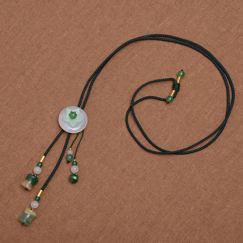 

Pendant Necklaces Ethnic Style Agate Safe Buckle Sweater Chain Retro Fashion Simple Hundred Matching Accessories Long Necklace XL005-49, Silver