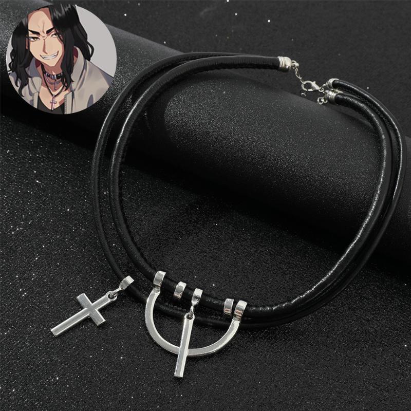 

Pendant Necklaces Anime Tokyo Revengers Punk Necklace Cosplay Keisuke Baji Cross Multilayer Leather Collar Jewelry