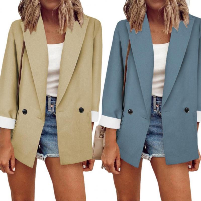 

Women's Suits & Blazers Fashion Casual Long Sleeve Coat Elegant Lady Blazer Solid Color Turn-down Collar Double-breasted Patchwork Women Jac, White;black