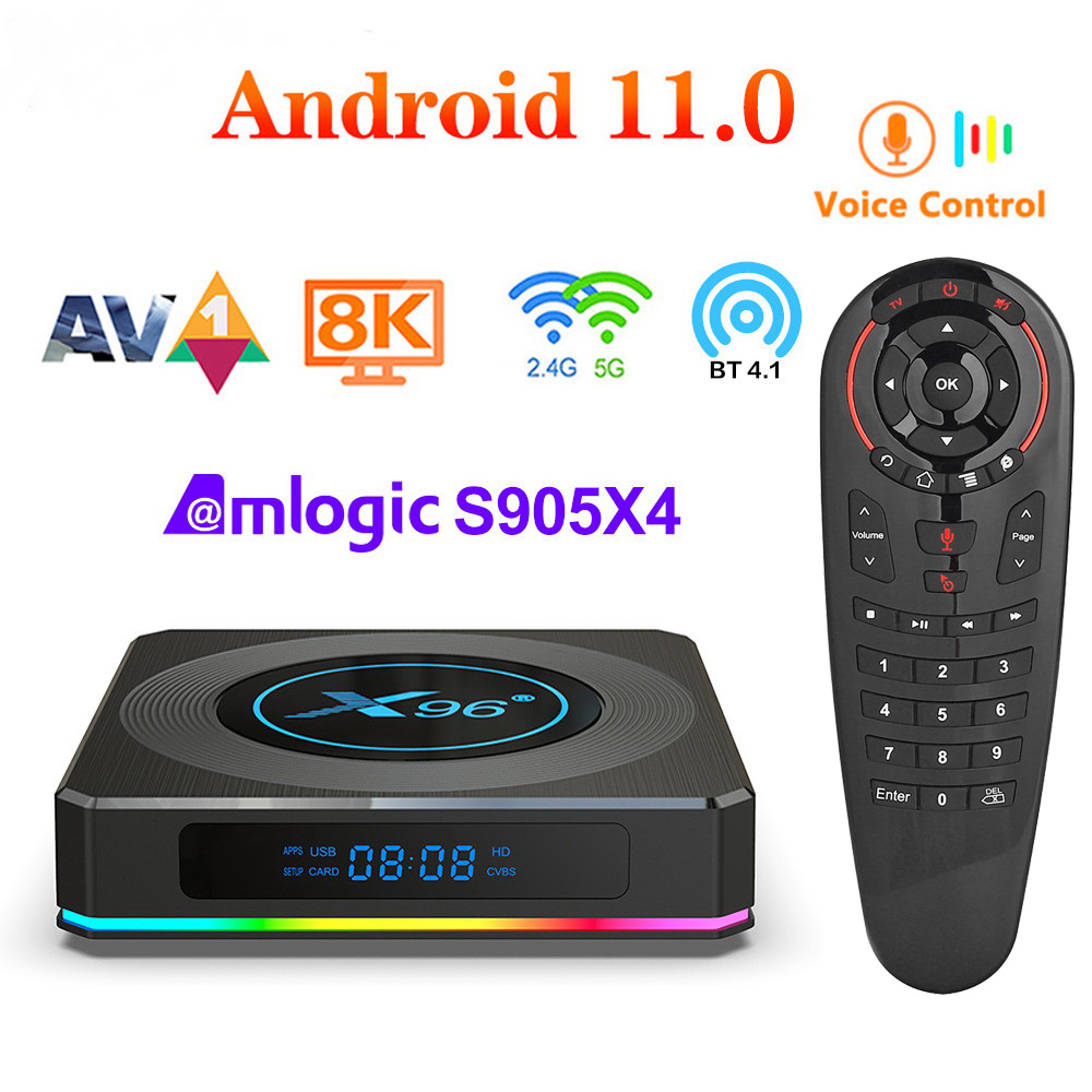 

X96 X4 Amlogic S905X4 Smart RGB Light TV Box Android 11 4G 64G Wifi AV1 Media Player TVBOX 8K Set topbox With Voice Air Mouse Mini keyboard
