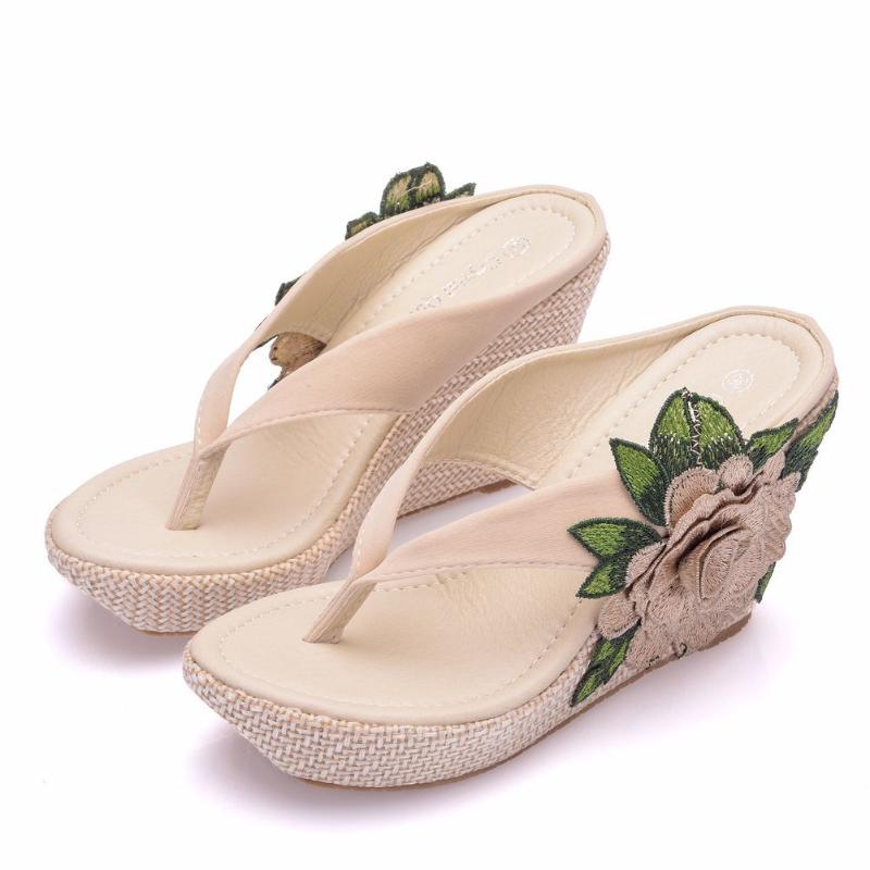

Slippers 2021 Women's Summer Fashion Big Flowers Slides Shoes Wedge Sandals Women Outside Platform Leisure Flip Flops A0154, Slippers shoes