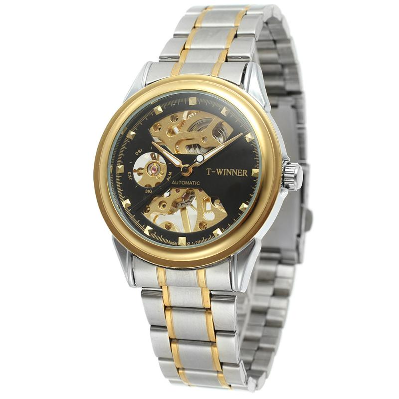 

Wristwatches Steam Punk Hollow Men's Mechanical Watch Steel Belt, Gold