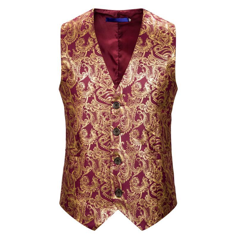 

Men' Vests Waistcoats & Man Bronzed Cashew Printed Suit V Collar Blazers Party Black Red Blue, Wine red 1815-xj10
