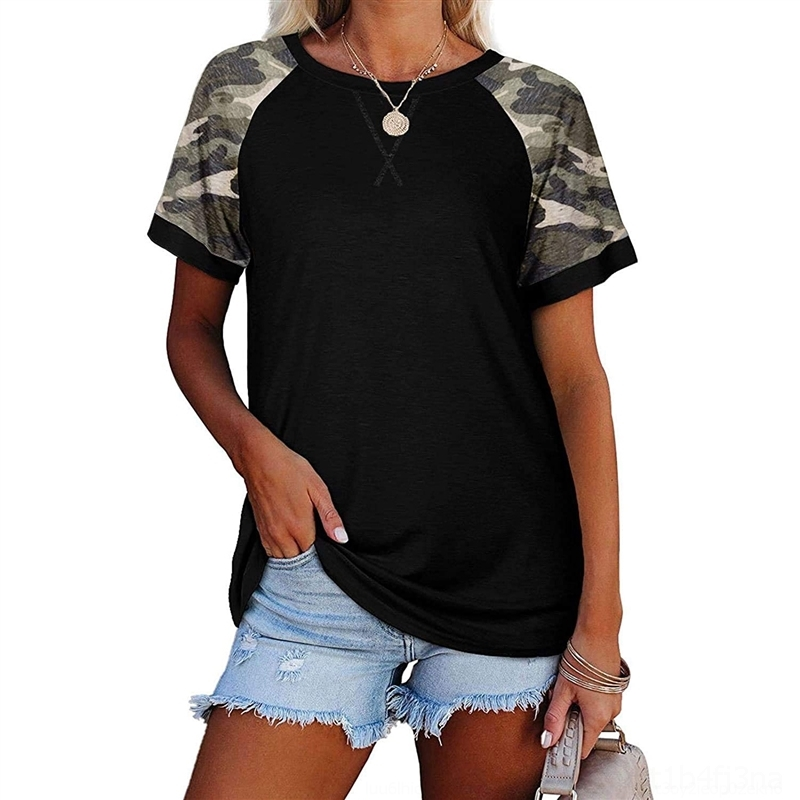 

mujy 2021camouflage t- splicing short sleeve women's 2021camouflage t-women's t-shirt splicing short sleeve t-shirt, White