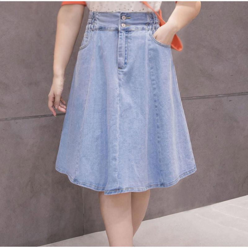 

Skirts Plus Size Vintage Distressed White Blue Denim For School Teen Girsl 4XL Skater Pleated Medieval A-Line Jeans Skirt, Dark blue