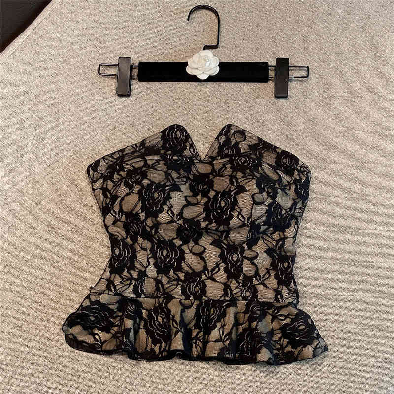 

summer fashion women clothes lace spliced high waist sexy bra strapless female top WR70401L 210525, Black