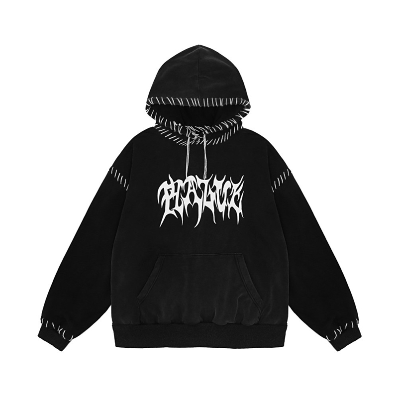 

Hand sewn letter printed for men's wear dark high street trendy loose top Hoodie, White