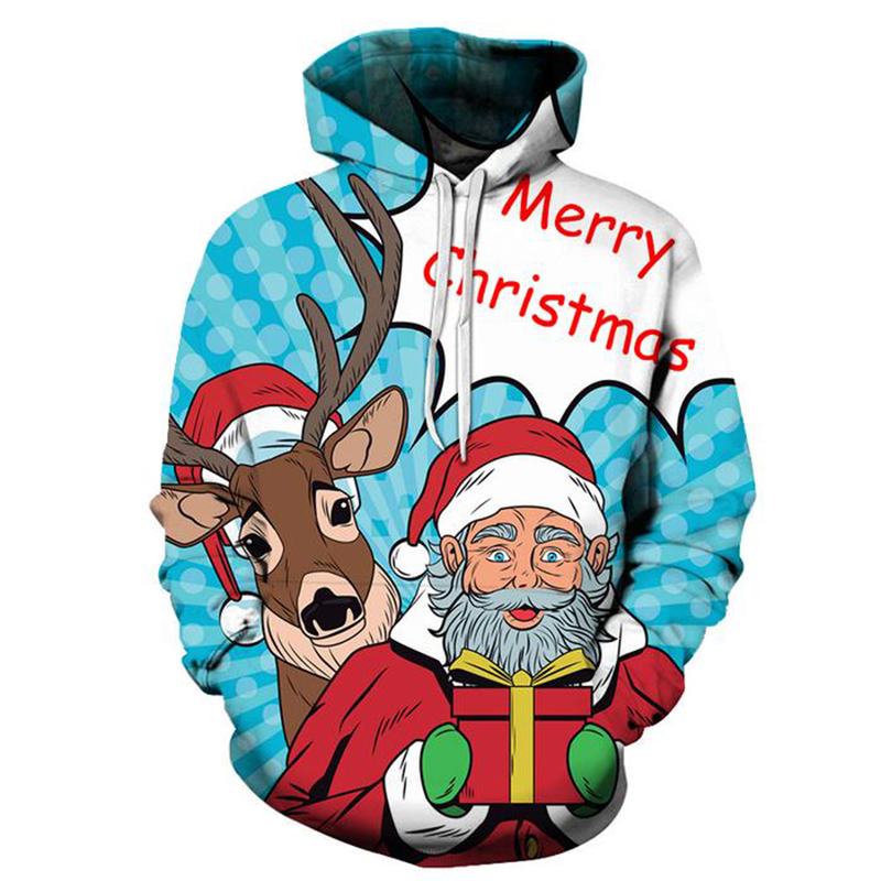 

Christmas fun Santa pattern hoodie visual impact party top punk gothic round neck high quality sweater hoodie, Black