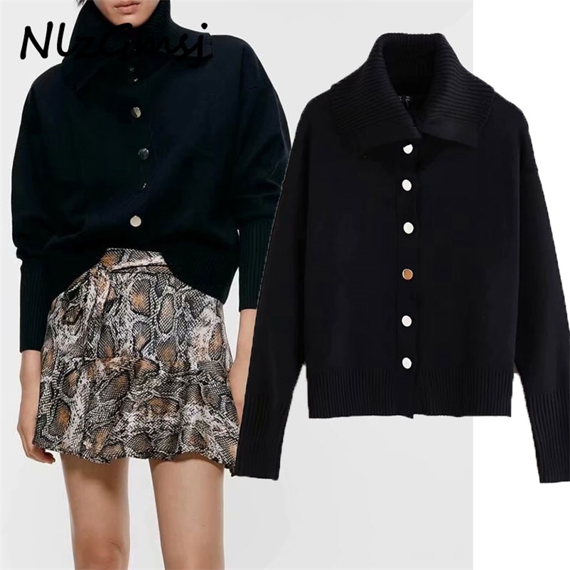 

Sweater Women's Retro Single-Breasted Large Collar Solid Color Knitted Cardigan Jacket Fashion Women Spring Tops 210628, As picture