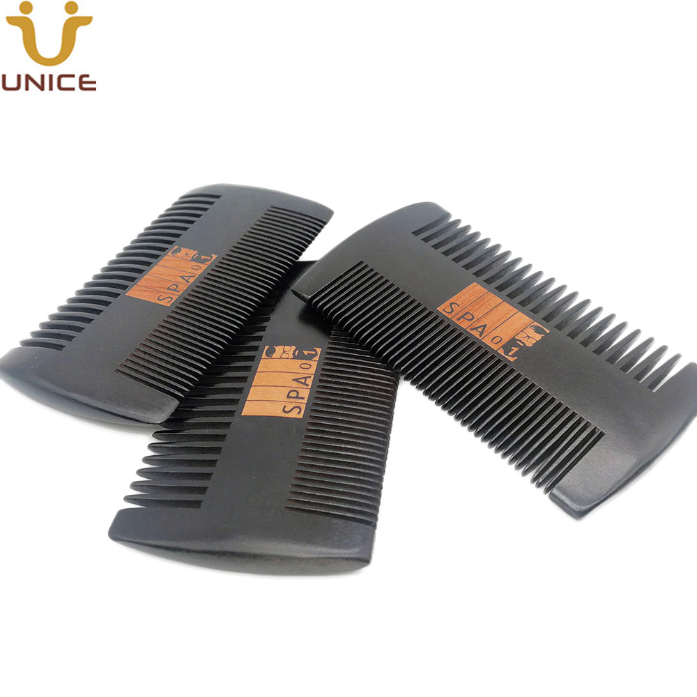 

MOQ 50 PCS Good Quality Beard Hair Comb Fine & Coarse Teeth Black Wooden Combs Dual Sided Customized LOGO For Men