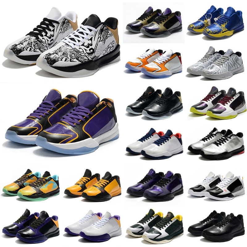 

High Quality Kids Women Mens Mamba V Lakers Sneaker 5 Released Protro Basketball Shoes Black 2k Five Sneakers Size 36-46, As photo 1