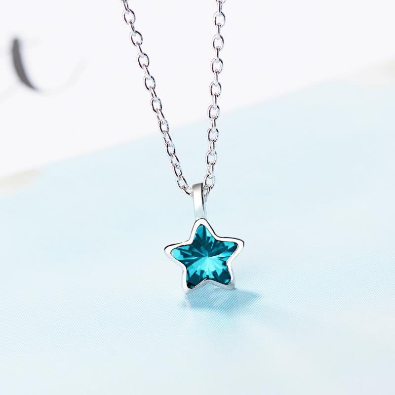 

Pendant Necklaces Fashion Sterling Silver Chain 925 Buckle Jewelry Blue Stars Necklace Women's Lucky