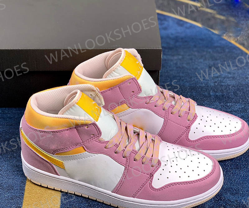

2021 Womens Junior College 1s Mid t Basketball Shoes 1 Arctic Pink University Gold White Cute Ladies Sneakers Trainers Size 36-40, Blue