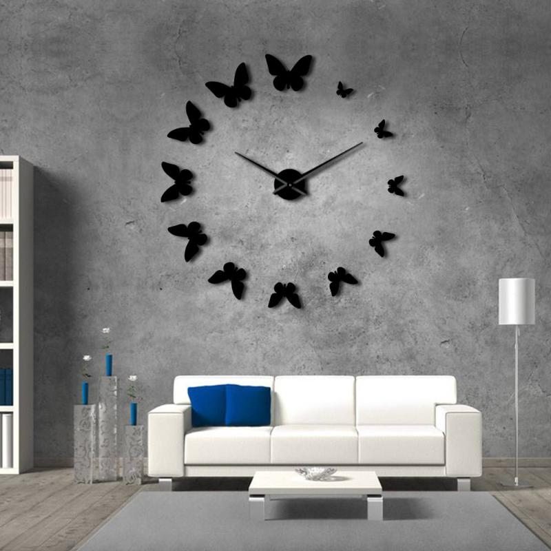 

Wall Clocks 3D Decorative Mirror Time Clock Nature Butterflies Modern Luxury DIY Large Frameless Watch