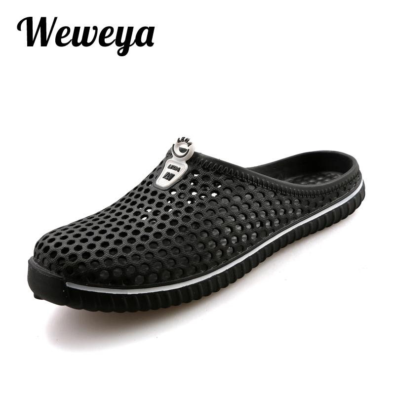 

Slippers Weweya Plus Size 45 Garden Clog Shoes For Men Beach Sandals Man Hollow Unisex Summer Water Male Slides Flip Flops, Black