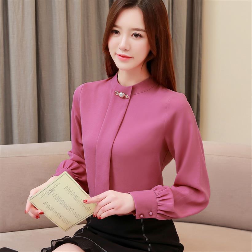 

autumn white chiffon casual korean women blouses slim long sleeve fashion streetwear elegant ladies