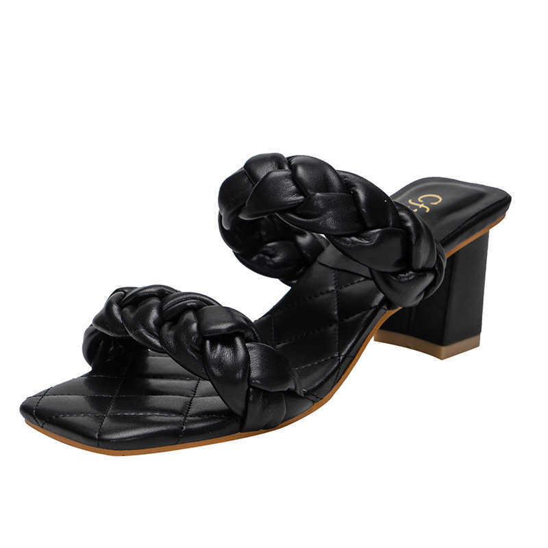 

Summer Fashion Women' Sandals Cross Border Fashion Square Head Thick Heel Women's Shoes Outdoor Sandalias 210611, White