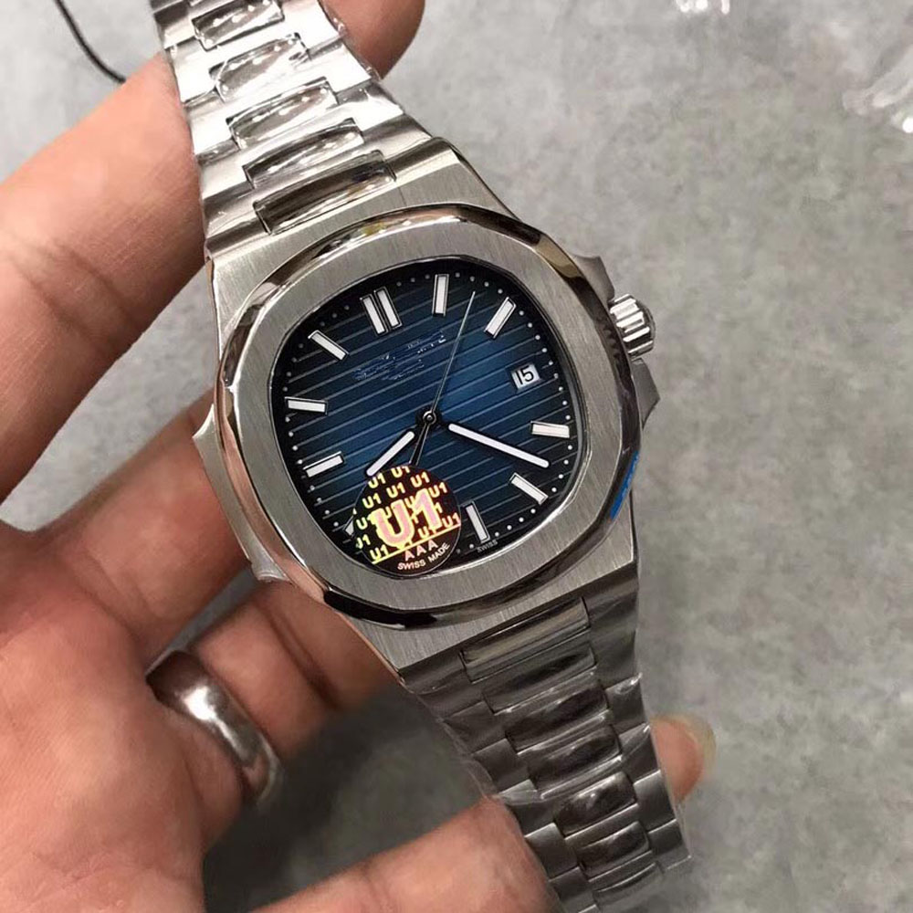 

selling high quality U1 factory Nautilus men's watch automatic mechanical blue dial sapphire stainless steel clear glass back cover, Slivery;brown