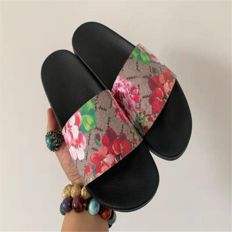 

Men Women flower animals Slide Floral sandals Big blossom mix Summer Fashion Wide Flat Slippery Slipper with box, Black