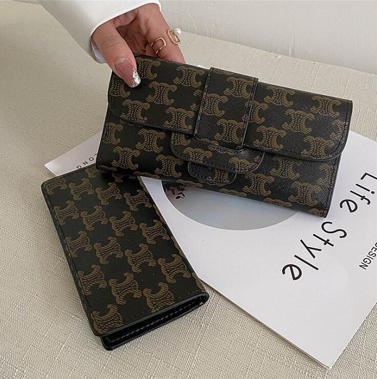 

Factory wholesale women handbag vintage leather clutch bag Joker two-piece printed womens wallets elegant atmosphere color matching leathers bags, Black3(boutique box)