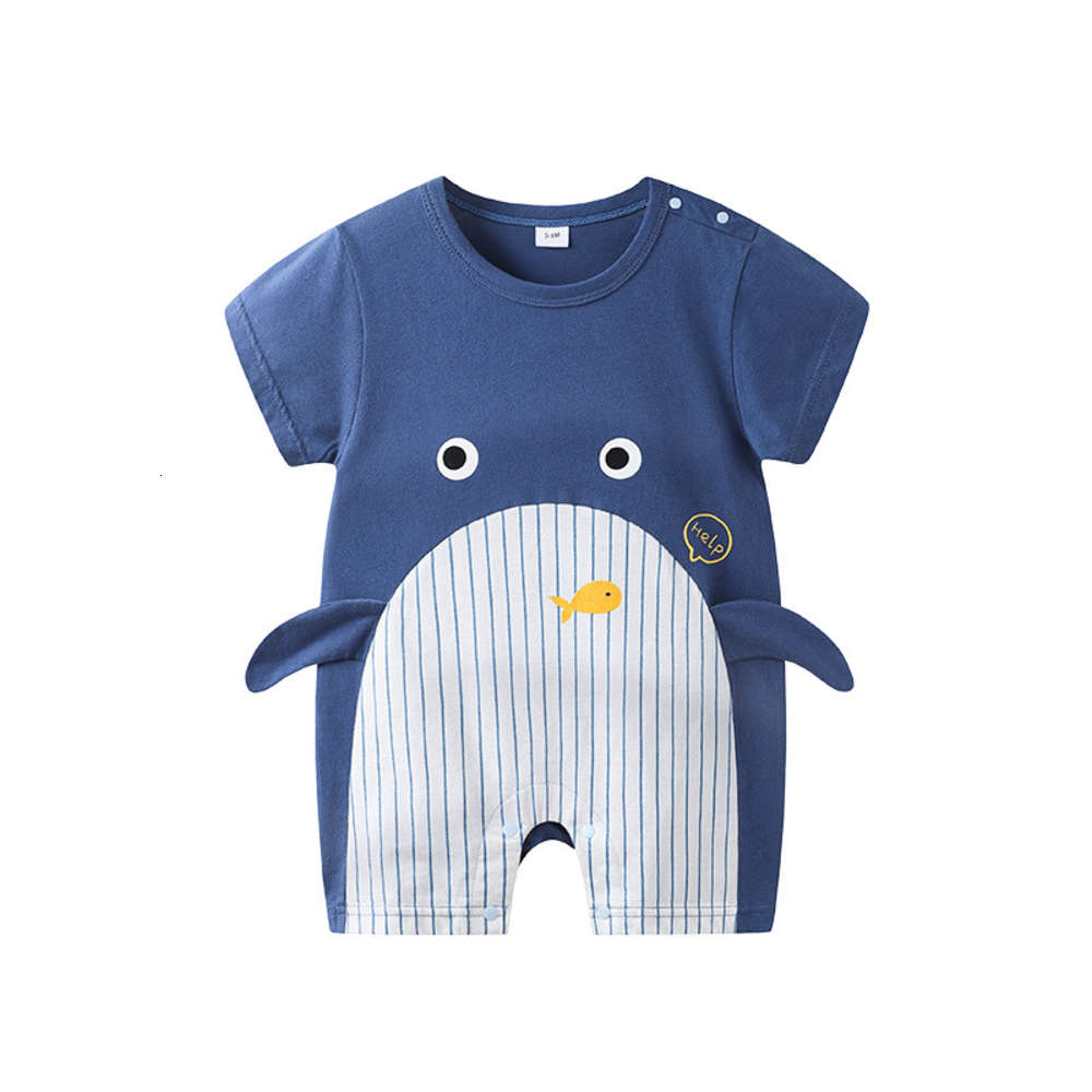 

Baby's summer clothes, baby's cotton short sleeve one-piece cartoon Khaki climbing super foreign born clothes set, White