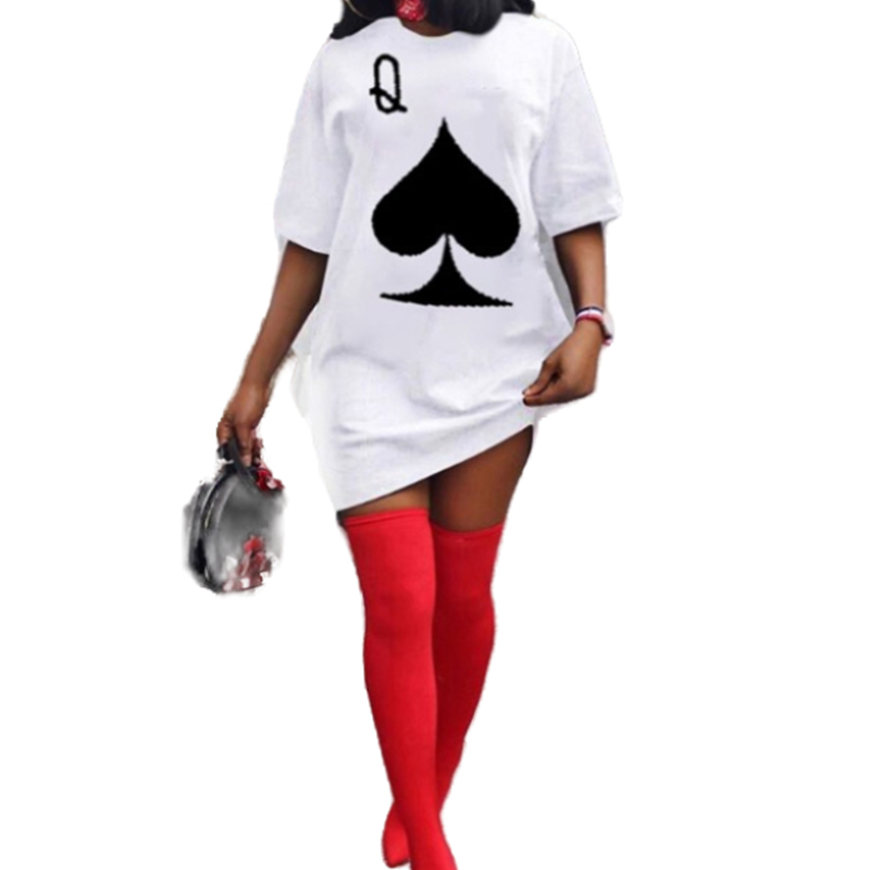 

2021plus size clothing for women summer dresses short sleeve crewneck poker pattern pullovers tshirt dress wholesale dropshipping, Black;gray