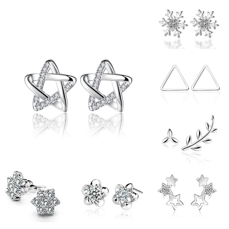 

Stud Geometric Shape Earrings 100% 925 Sterling Silver Exquisite Small Female EngagementJewelry Gifts, Golden;silver