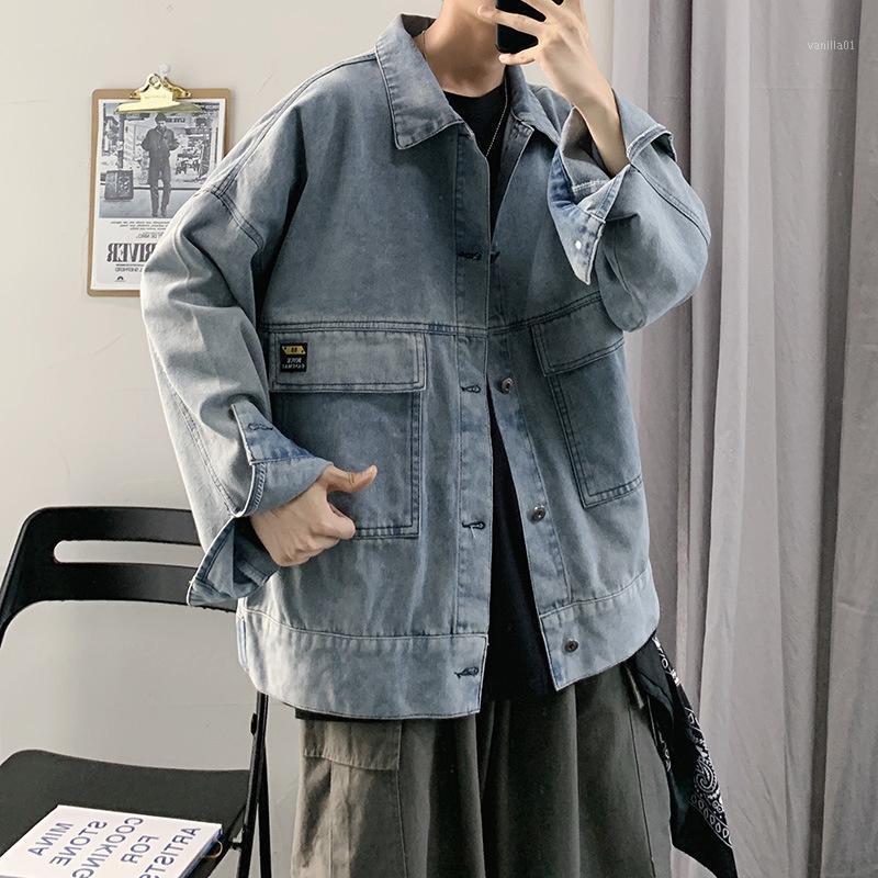 

Men's Jackets Cotton Denim Jacket Movement Youth Men Casual Lapel Single Breasted Simplicity Big Pocket Handsome Trend Spring Autumn Slim, As shown in figure