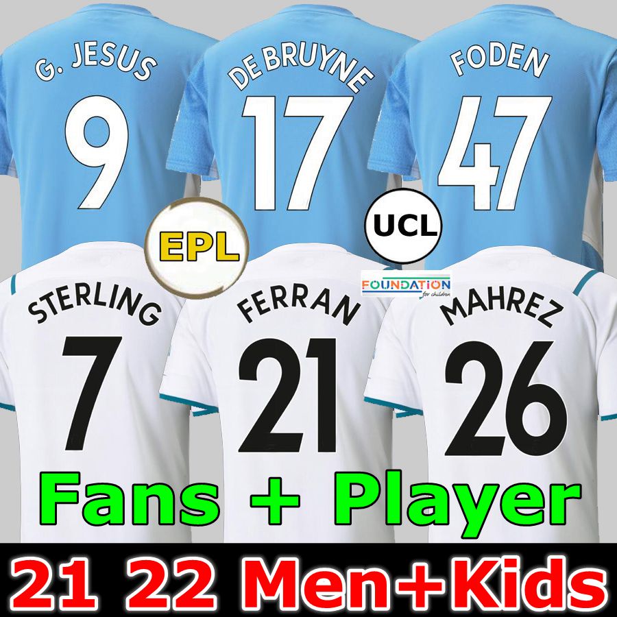 

fans player version Manchester soccer jerseys 21 22 city home away FODEN 2021 2022 Gundogan G.JESUS BERNARDO STERLING FERRAN DE BRUYNE MAHREZ man men and kids kit, 2021 home player