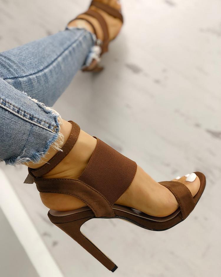 

Dress Shoes Open Toe Elastic Strap Heeled Sandals Eye-catching Buckled Ankle, Black