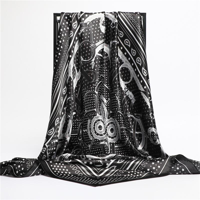 

Scarves Print Shawl Silk Satin Scarf Hijab Luxury 90cm Neckerchief Wraps Female Muslim Headband Hair Hand 2021 Wrist Echarpe Bandana