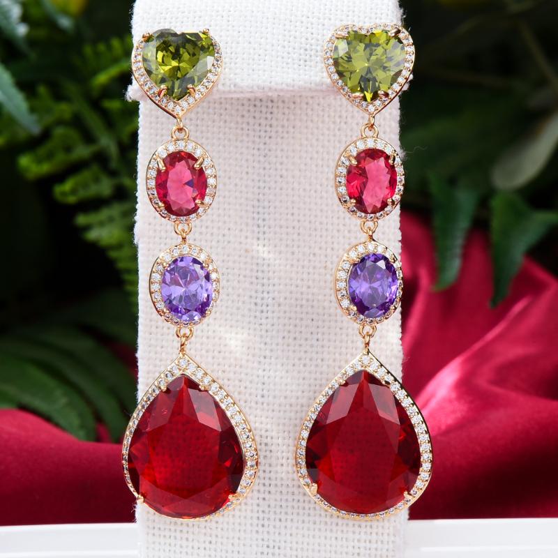 

Dangle & Chandelier Missvikki High Quality Luxury Shiny Red Pendant Earrings For Women Wedding Party CZ Dubai Bridal Fashion Jewelry
