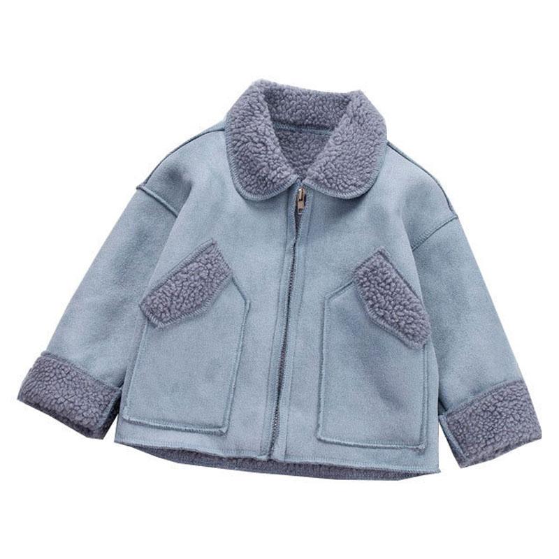 

Down Coat 2021 Winter Children Fleece Warm Baby Solid Color Jacket Autumn Fashion Boys And Girls Thick Outerwear Clothing, Blue;gray
