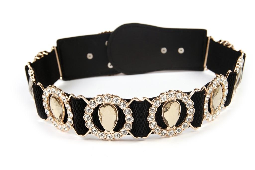 

Belts Elastic Rhinestone Mirror Metal Waist Belt Metallic Bling Gold Plate Wide Band For Women Female Accessories Dress, Black