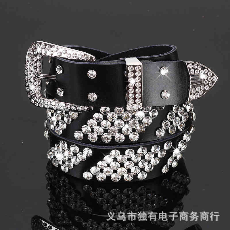 

Rhintone spike leather pants new versatile fashion belt jeans, Black