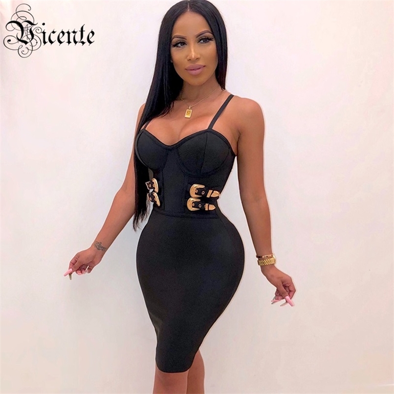 

Arrival Sexy Spaghetti Strap Sashes Design Celebrity Party Bandage Knee Length Dress 210520, Black