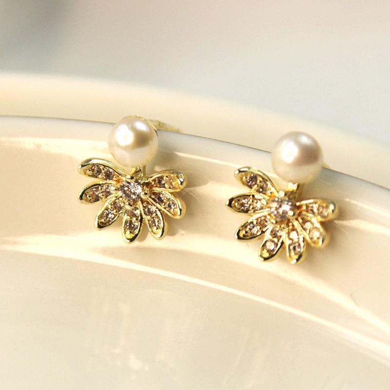

Stud YES080052 Freshwater Pearl Studs Earrings Vintage Petals Style For Women, Golden;silver