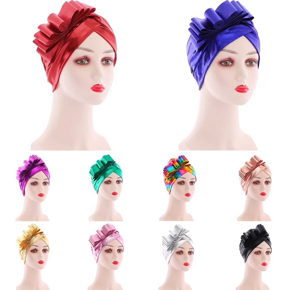 

Fashion Turban Hat for Ladies Glitter Bow-tie Hijabs Female Head Wraps Muslim Headscarf Bonnet Islamic Headwear Turbante, Mixed color