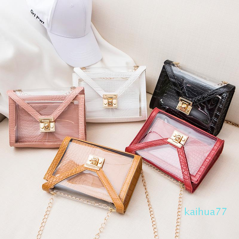 

2021 Pattern Jelly Women's Shoulder Bag 2021 Summer Autumn Bags Transparent Handbag Personality Lock Chain Small Square Evening, Laser black