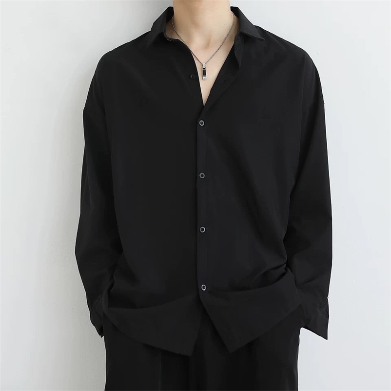 

Fashion Spring Solid Color Luxury Black Shirt Long Sleeve Korean Trend Dk Uniform Loose Casual Business Shirts for Men 210730, Gray